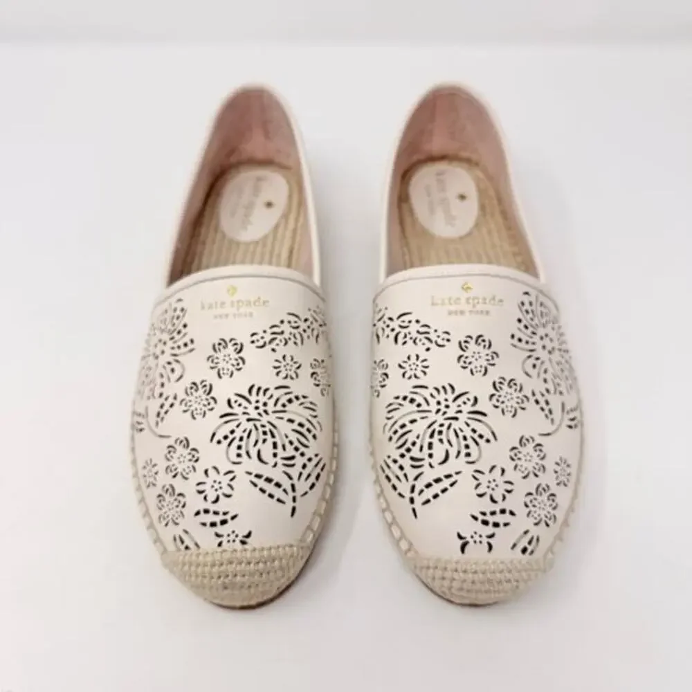 Kate‎ Spade New York Gwen Perforated Floral Espadrille Flats Ivory 10B Boho Chic